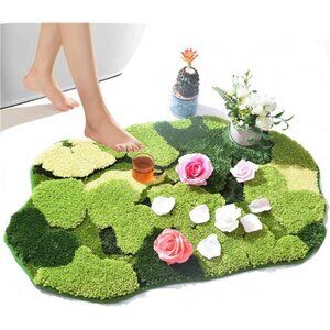 Cute Green Moss Shag Bathroom Rugs Leaf Bath Mats for Bathroom Decor Aesthetics